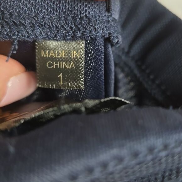 Navy Blue Ruched Dress Silver Rhinestone Studded Rosette Lace Prom Hoco Dance - Picture 10 of 13